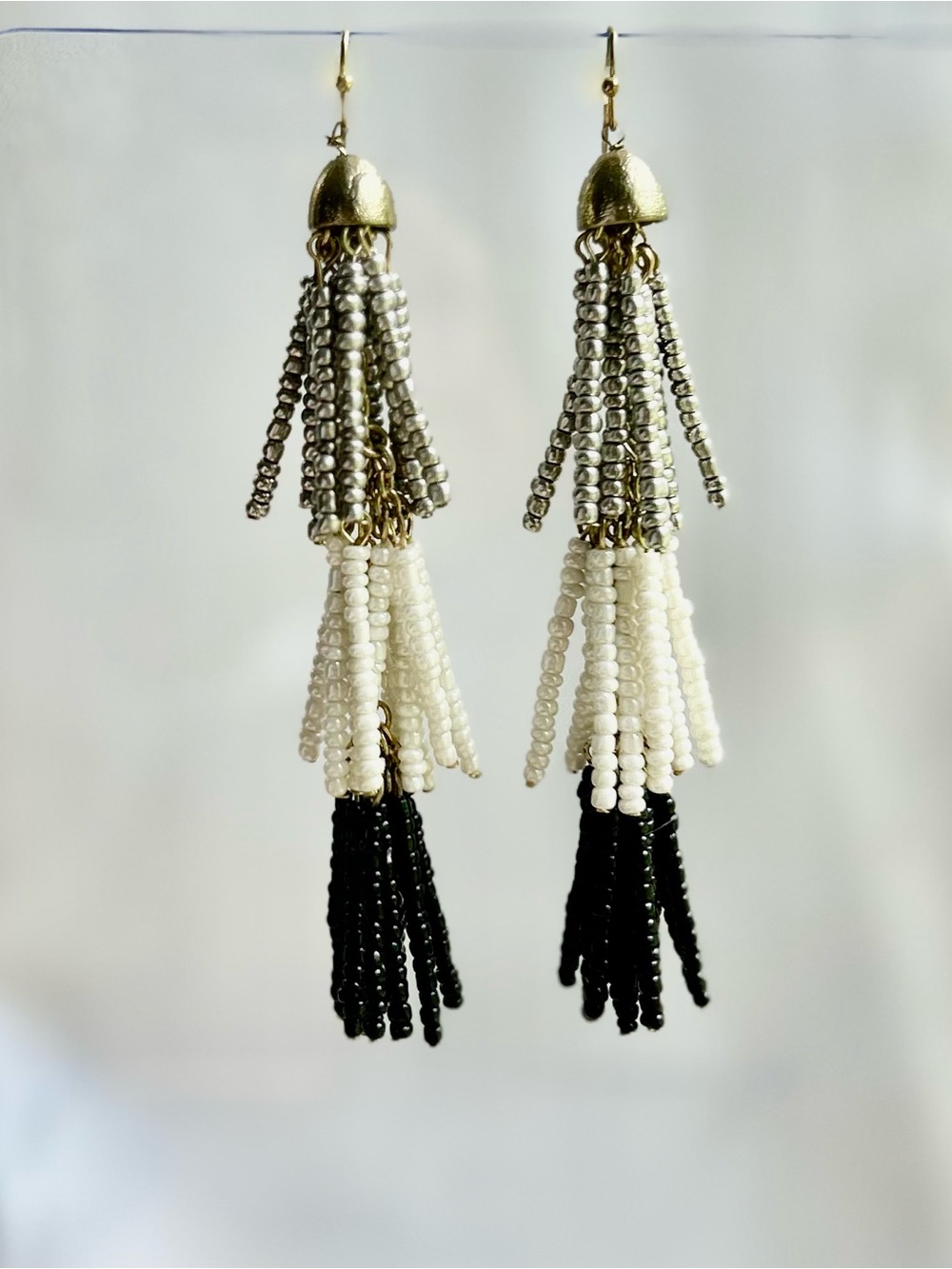 NWOT Vintage Anthropologie Multi-Tiered Beaded Tassel Drop Earrings